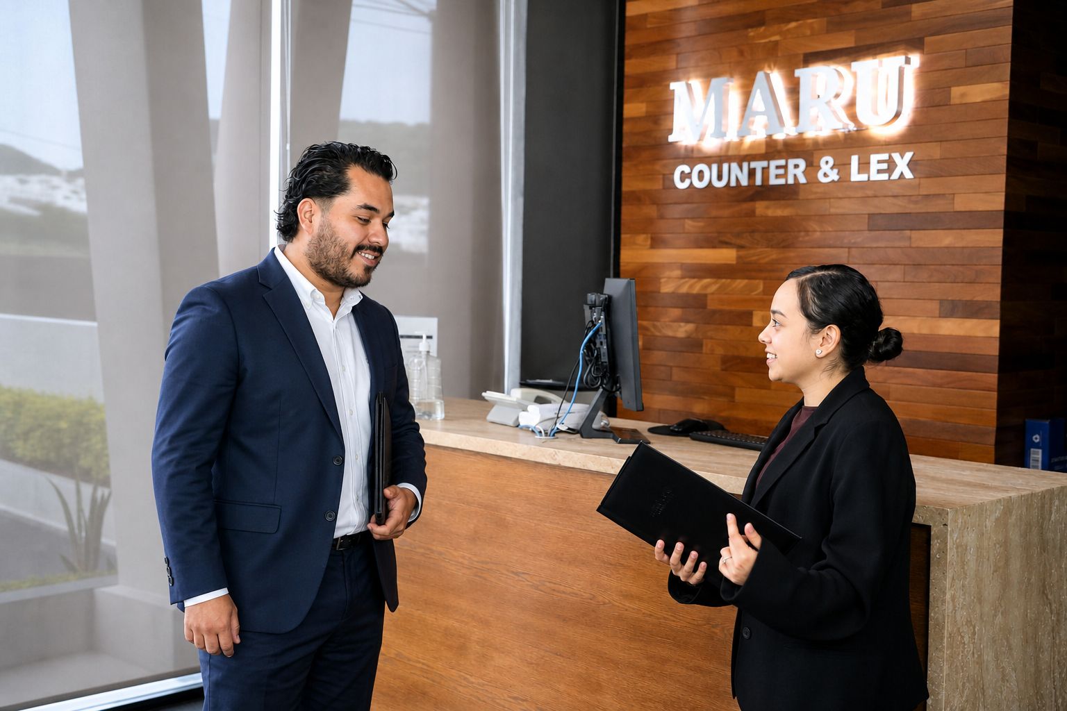 Recepción de MARU CORP con asesores atendiendo